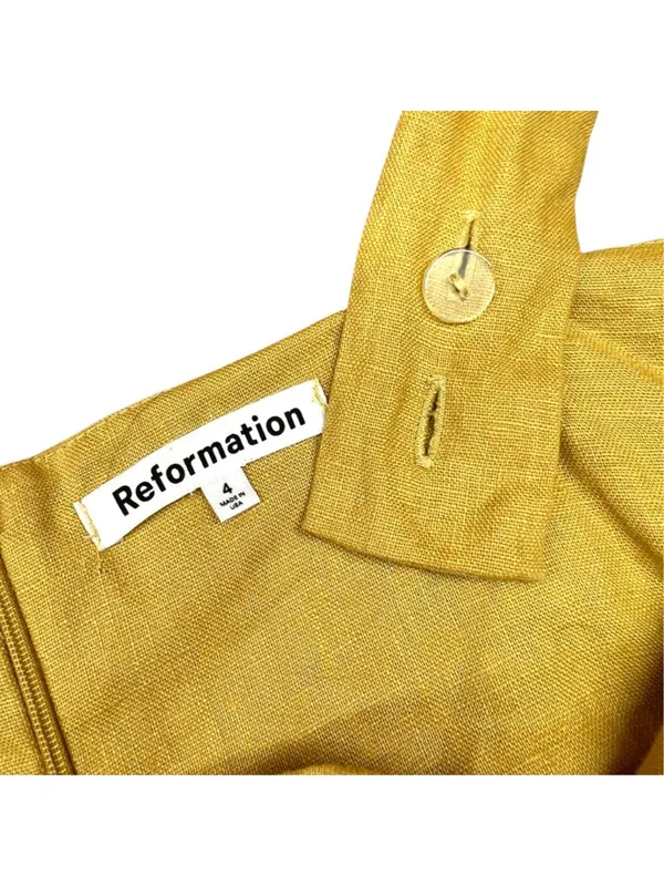 Reformation Kerrigan Linen Mini Dress Ruched Side Tuscan Sun Yellow Size 4 - Image 8