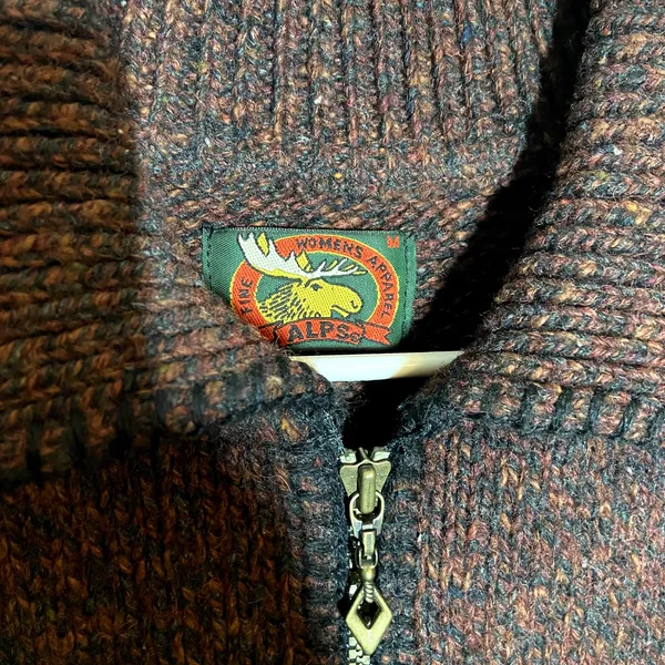 Vintage Alps Sweater Vest Marled Wool Knitted Full Zip Collared Brown M - Image 3