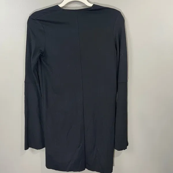 Zara Mini Dress Womens Small S Black Great V-Neck Bell Sleeve Split Cuff TRF - Image 5