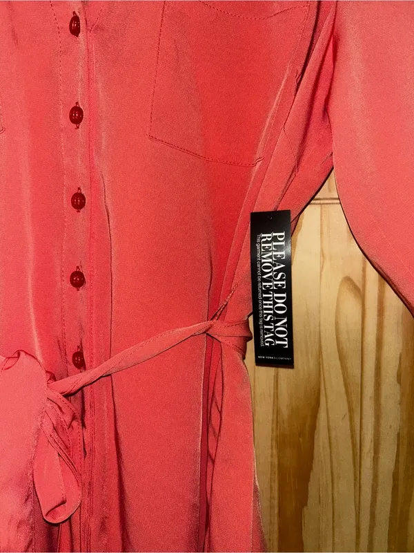 New York & Company Coral Tie-Waist Midi Shirt Dress - Image 4