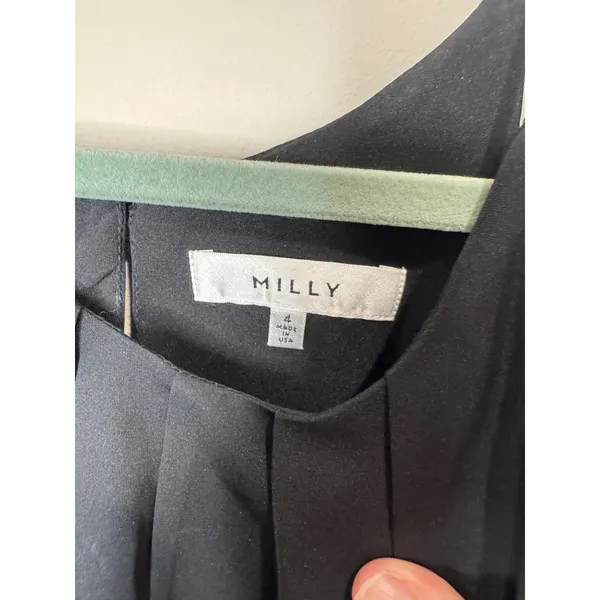 Milly 100% Silk Black Pleated Tank Top sz 4‎ - Image 3