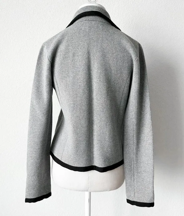 Gray Black Knit Blazer Suit Cardigan Sweater Jacket Size S - Image 5