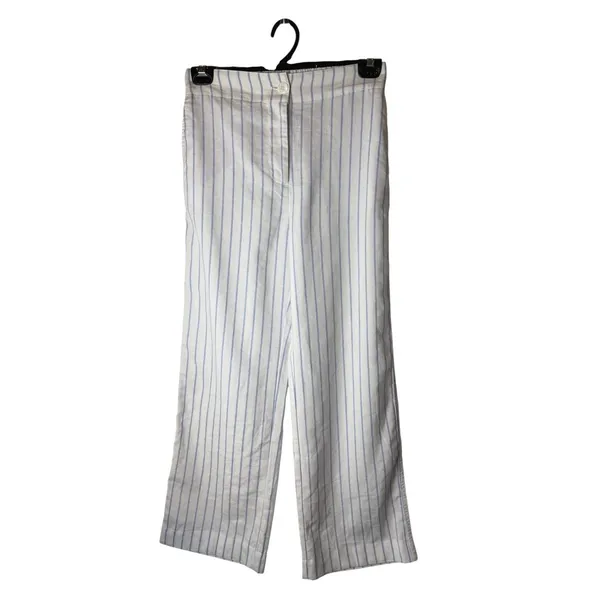 Faherty Malibu Linen Pant Women Small Blue White Stripe Lagenlook Preppy Coastal - Image 2