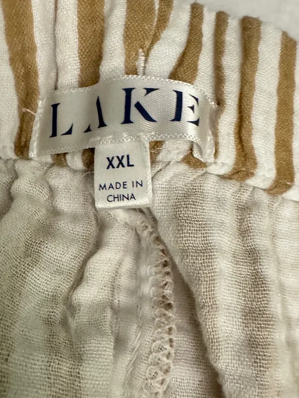LAKE Wide Leg Striped Linen-Blend Pants — Beige & White - Image 3