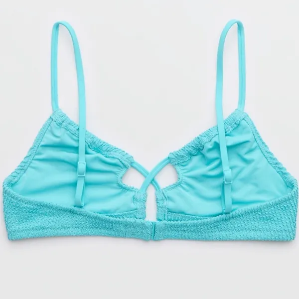 Aerie • NWT Shimmery Crinkle Lace Up Scoop Bikini Top “Springs” Turquoise Blue - Image 3