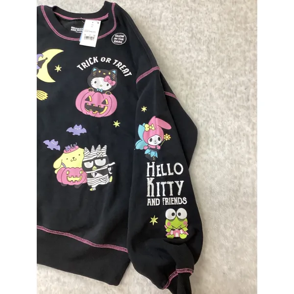 Hello Kitty and Friends Halloween Glow in the Dark Sweatshirt XS Black NWT‎ - Image 5