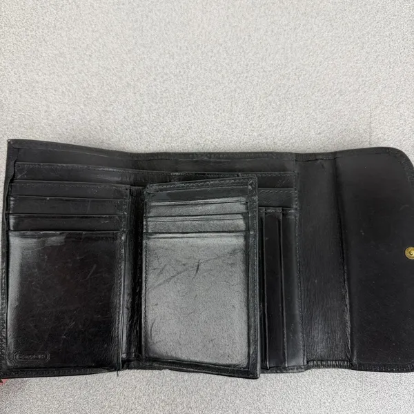 Vintage Coach Leather Wallet Black Tri Fold Snap Brass Cards Cash ID Classic - Image 7