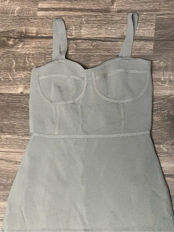 Zara Sage Green Bustier Bodycon Maxi Dress Size S - Image 3