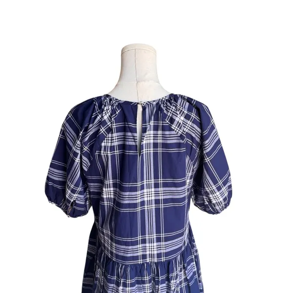 Hill House - Navy Plaid Cotton Mini Dress Sz S - Image 5