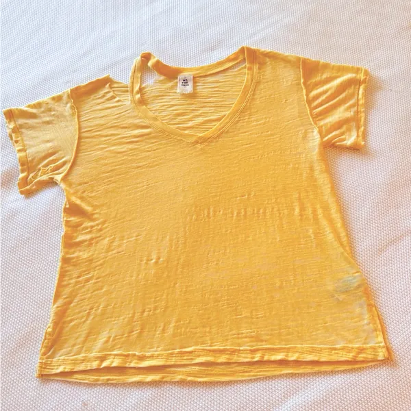 FREE PEOPLE We The Free Burnout Boyfriend T-shirt Yellow Short Sleeve CutOut Tee - Image 2