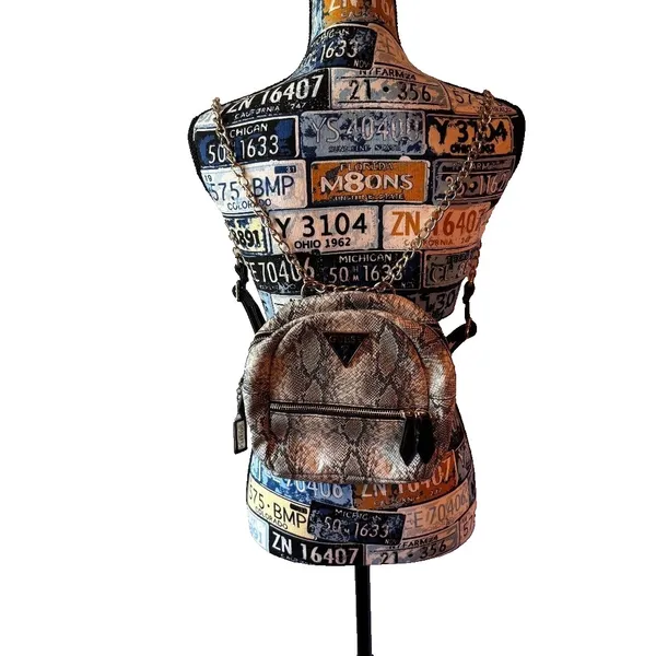 Guess Backpack Purse Grey Snakeskin design Small Chain‎ straps - Image 2