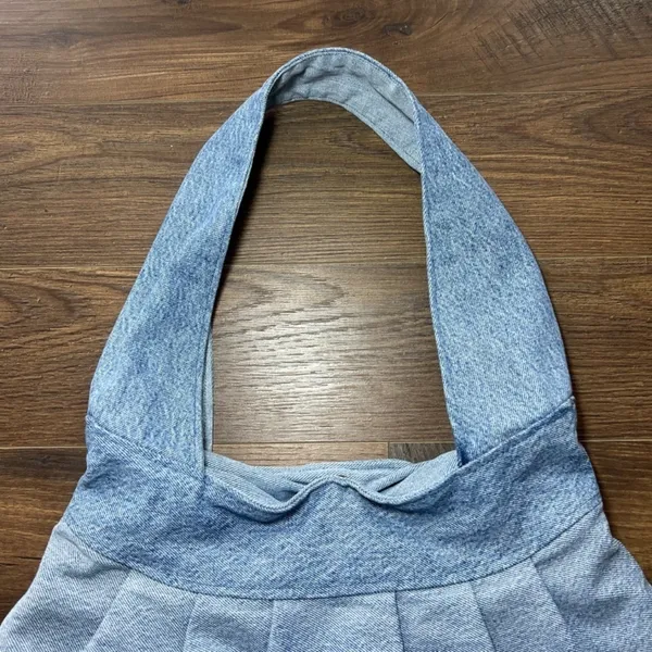 Denim Purse Tote Bag Light Wash Jean Lined Clasp Hobo Travel Inner Pocket Pleats - Image 3