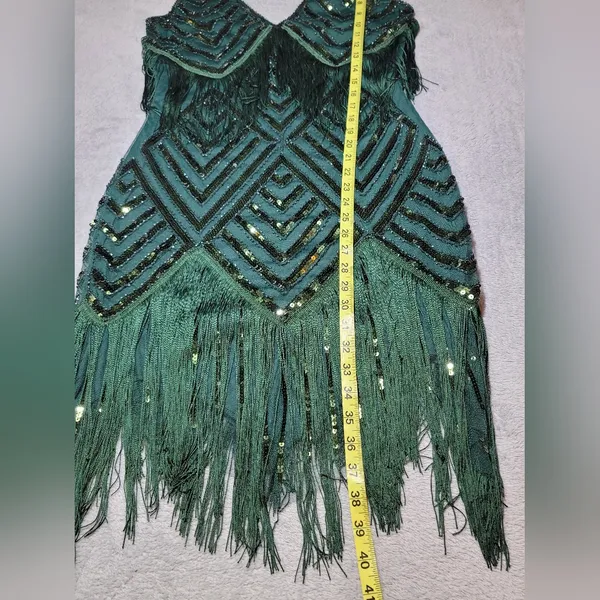 BABEYOND NWT 1920s Green Sequin Fringe Flapper Gatsby Party Dress Size M - Image 8