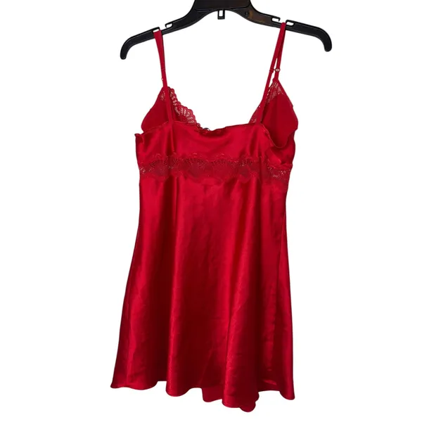 Victoria's‎ Secret Red Satin Chemise & Robe Set Lace Trim Lingerie Size L M/L - Image 3