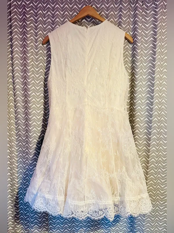 NWT LULUS | Charmaine Cream Lace Sleeveless Skater Mini Dress, XL - Image 7