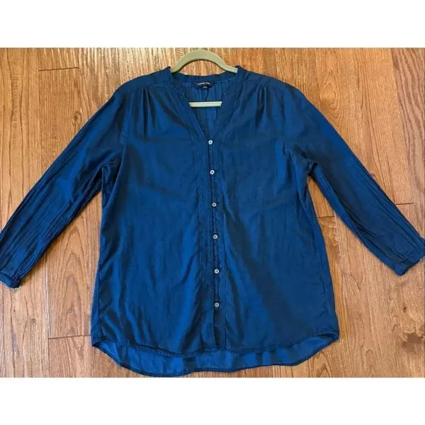 Lands’ End blue cotton button front blouse 14 - Image 6
