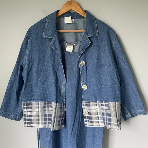 Nina Piccalino Vintage Denim Maxi Dress Jacket Set Cottagecore Blue Size 10 - Image 3