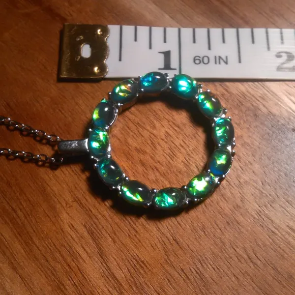 Green Color Simulated Opal Resin Stainless Steel Pendant Necklace - Image 7