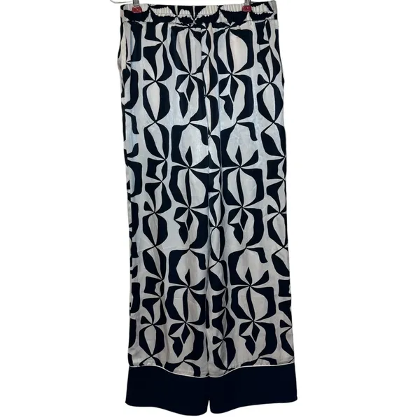 Zara Womens Pants Geometric Wide Leg Trouser White Black Boho Eclectic Small - Image 6