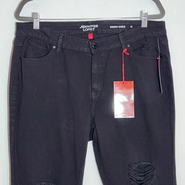 Jennifer Lopez Black Distressed Skinny Ankle Jeans Size 16 NWT - Image 4