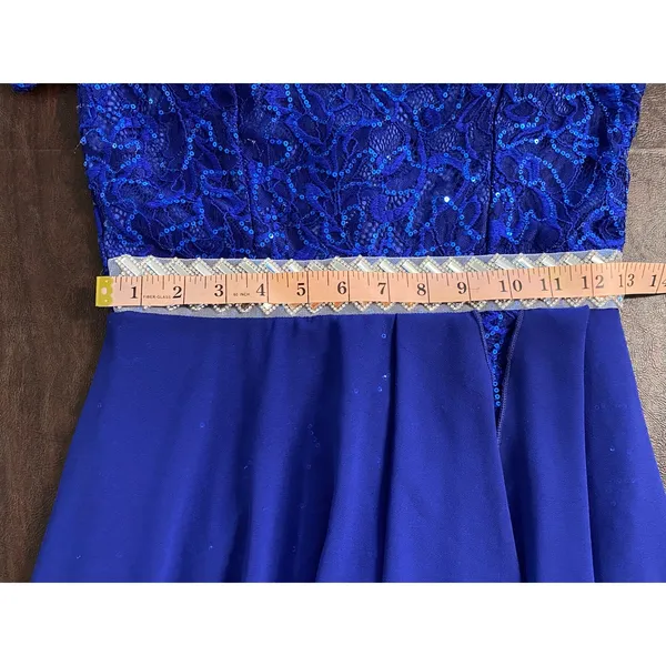 Vintage Y2K Yabes USA Royal Blue Sequin‎ Lace Formal Dress Chiffon (S) Prom Gala - Image 10