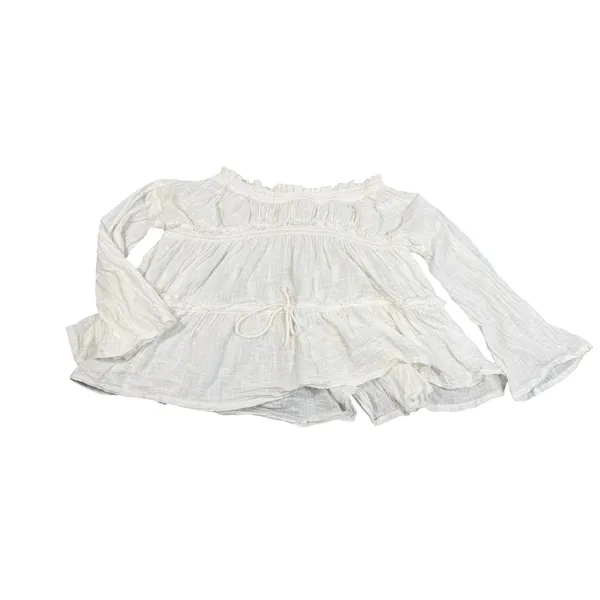 Free People Peasant Top S Ivory Cotton Gauze Off Shoulder Bell Sleeve Boho - Image 13