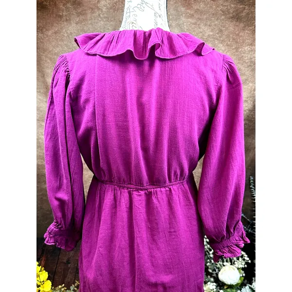 Free People Ruffled Collar 3/4 Sleeves Deep V Front Morning Light Mini Dress XS - Image 11