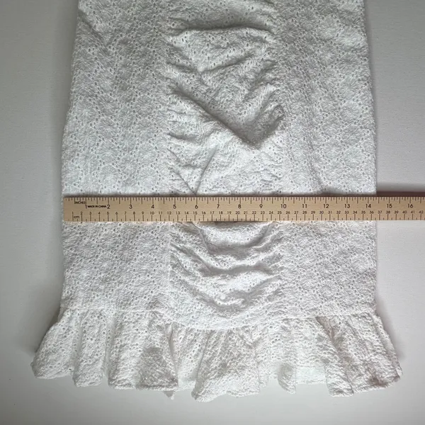 Nookie Darling Mini Dress Small White Eyelet Ruched Ruffle Hem Bridal‎ Cocktail - Image 12