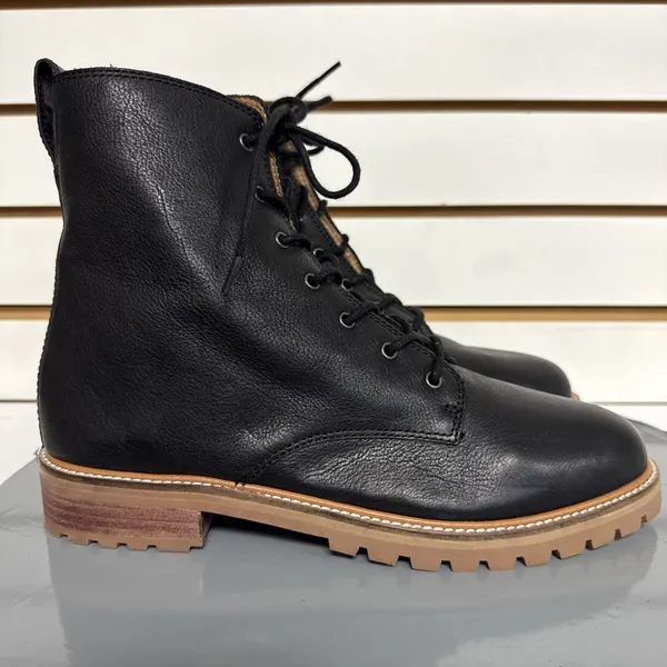 Madewell Black Leather Boots Women's Sz 8.5 Lug The Clair Lace-Up Combat Comfort - Image 2