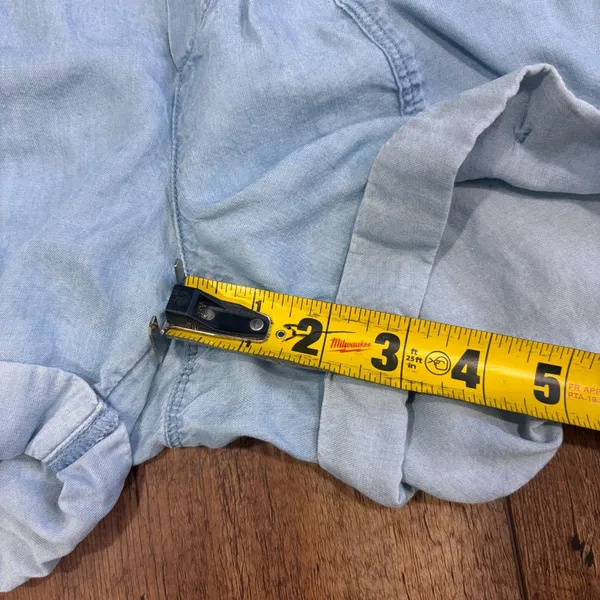 Aerie Womens S Lyocell Paperbag Waist Blue Chambray Shorts Casual Summer Elastic - Image 8