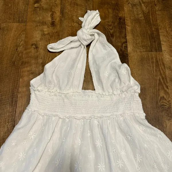 NEW Aerie White Spring Eyelet Fling Mini Dress Sz XL Halter Tie Floral - Image 11