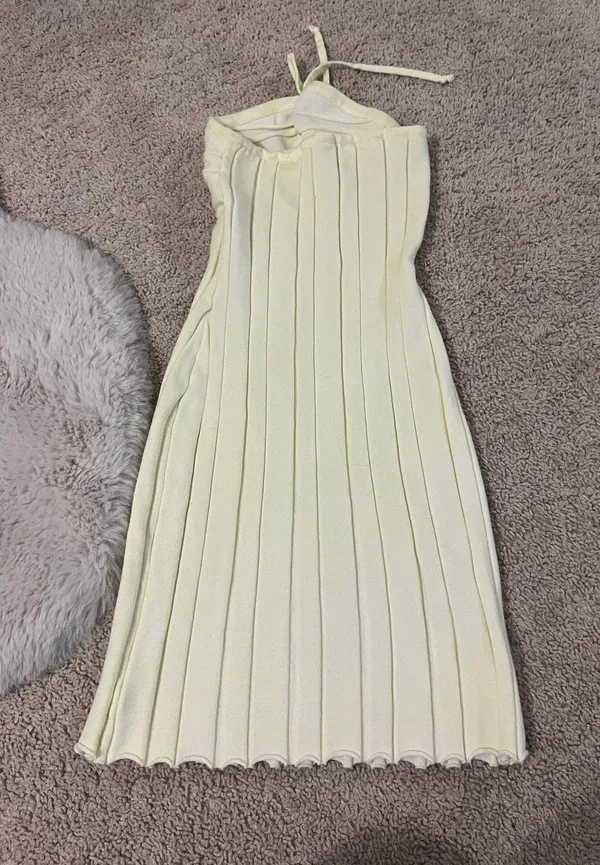 Amazon Yellow Knit Tie Bodycon Dress - Image 3