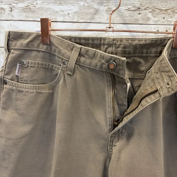 Vtg Carhartt Womens 12x34 WB002 Canvas Work Pants Khaki Brown Bootcut Y2K Rare - Image 4