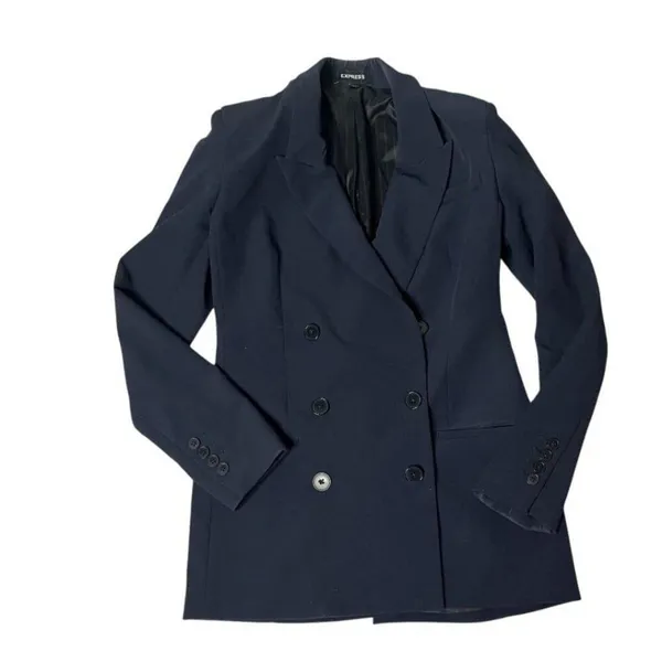 EXPRESS Blue Pantsuit Dark Navy Pants Double Breasted Blazer Jacket Size Small - Image 4