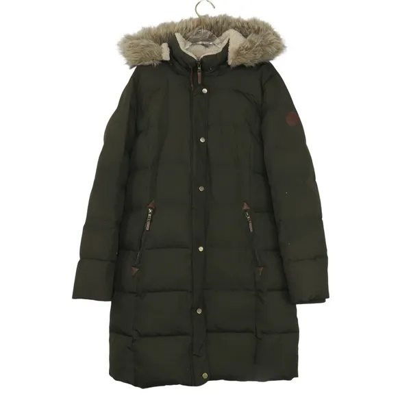 Ralph Lauren Women's Olive Green Long Puffer Coat Fur Hood Medium Down Filled - Image 2