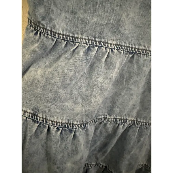 Womens Light Acid Wash Denim Tiered Short Sleeve Button Front Shirt Dress Small - Image 4
