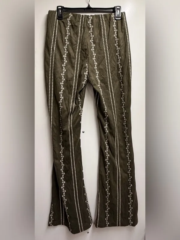 Wild Honey white green floral flare pants festival boho large - Image 5