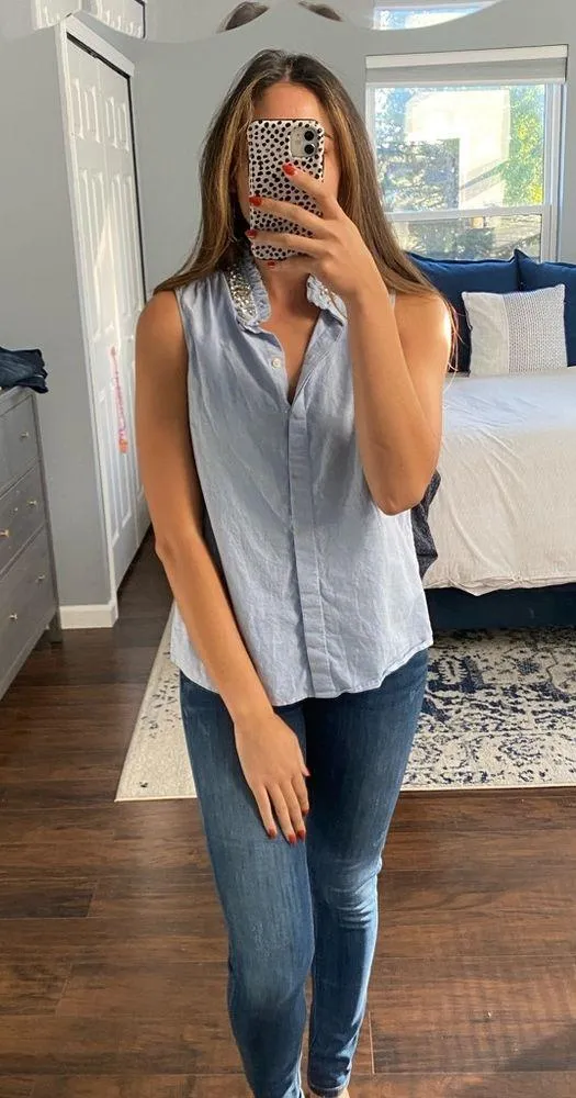 J.Crew Crystal Collar Sleeves Jean Shirt - Image 3