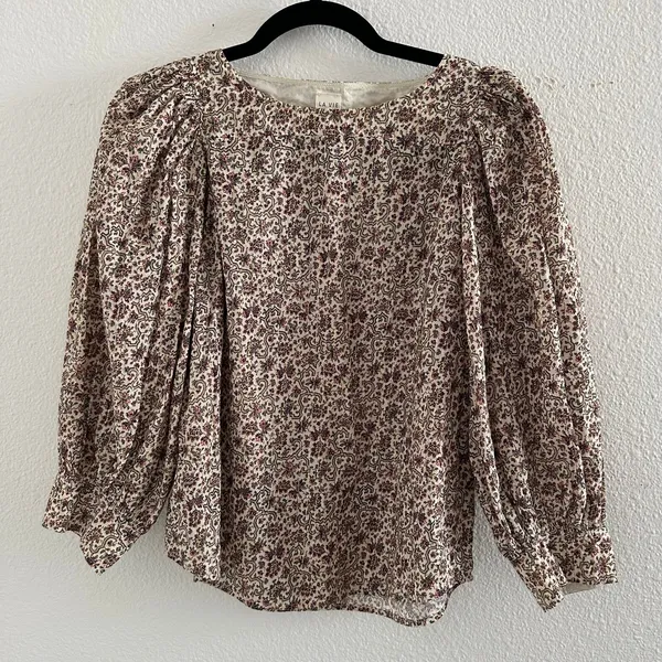 La Vie by Rebecca Taylor Claudine 3/4 Sleeve Floral Top in Crystal Combo Small - Image 2