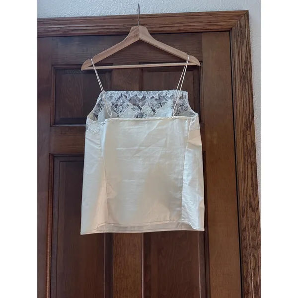 FAITHFULL Etienne Lace Trimmed Faille Camisole in Off White Size 4 - Image 5