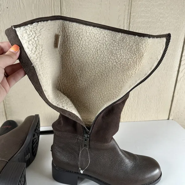 Coach Bailey Brown Leather/Suede Side Zip Mid Calf Boots Size 8B Shearling Lined - Image 8
