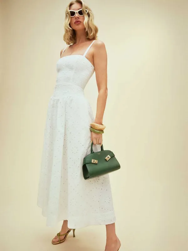 Reformation Katarin White Broderie Eyelet Anglaise Dress | Size 6 - Image 3