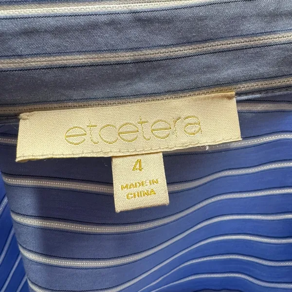 Etcetera Cotton Lace Button Up Shirt Shift Dress Blue White Stripe 4 - Image 6