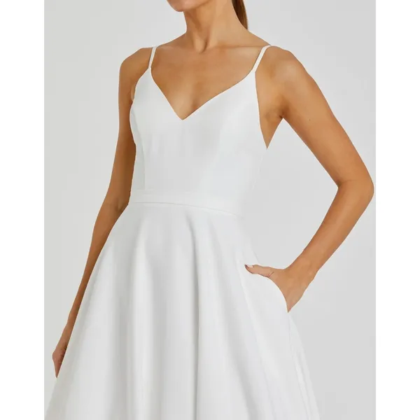 IEENA for Mac Duggal A-Line V-Neck Ball‎ Gown 4 White Bridal Wedding Minimalist - Image 2