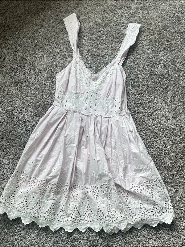 LoveShackFancy Pale Pink Eyelet Cotton Mini Dress - Image 2