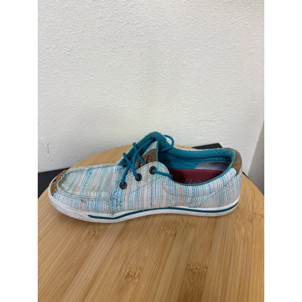 Hooey by‎ Twisted X Women's Lopers Shoes 8M Kicks Blue White Striped Textile Moc - Image 10