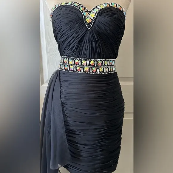 Jolene Chiffon Strapless‎ Jeweled Chiffon Tail Ruched Cocktail Dress Sz 6 $390 - Image 14