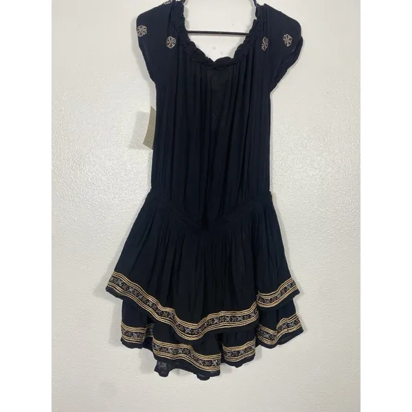 Boston Proper Black Embroidered Beaded Mini Floral Dress Scoop Neck Size S - Image 11