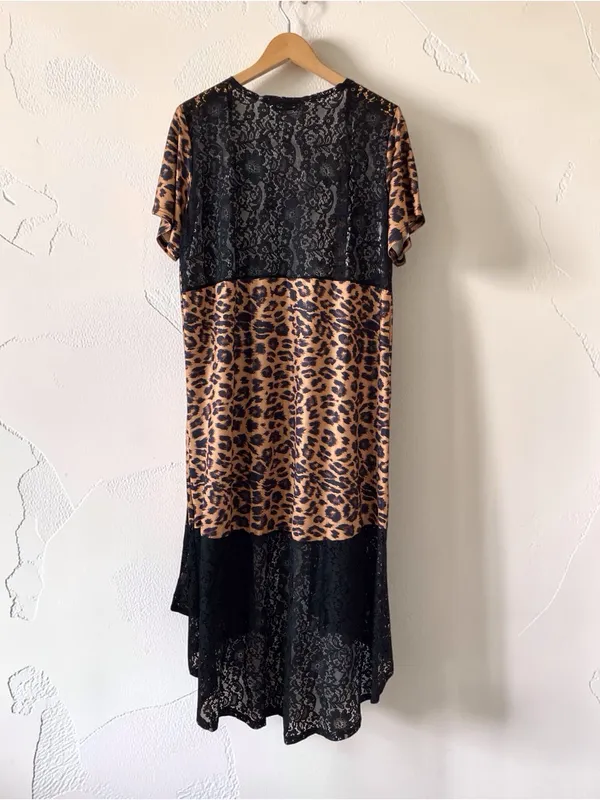 Leopard Print Black Lace Long Duster Kimono Cardigan NWT Boho Goth - Image 5