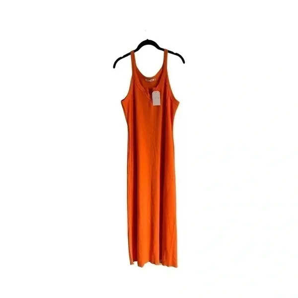 Culture Code Womens Orange Ribbed Knit Notched Neck Side Slit‎ Maxi Dress Large - Image 2
